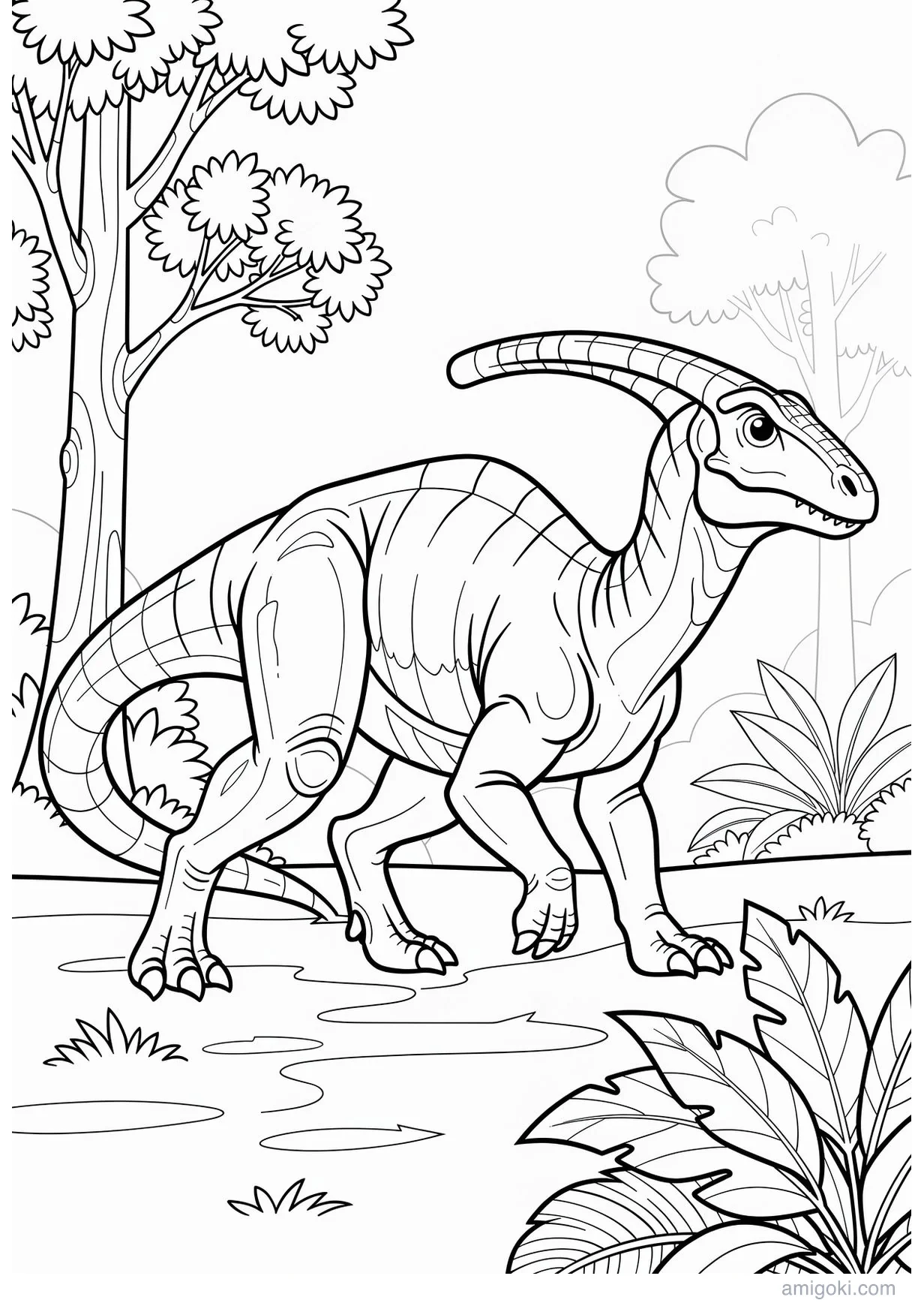 Parasaurolophus Coloring Page for Kids 6 and Up