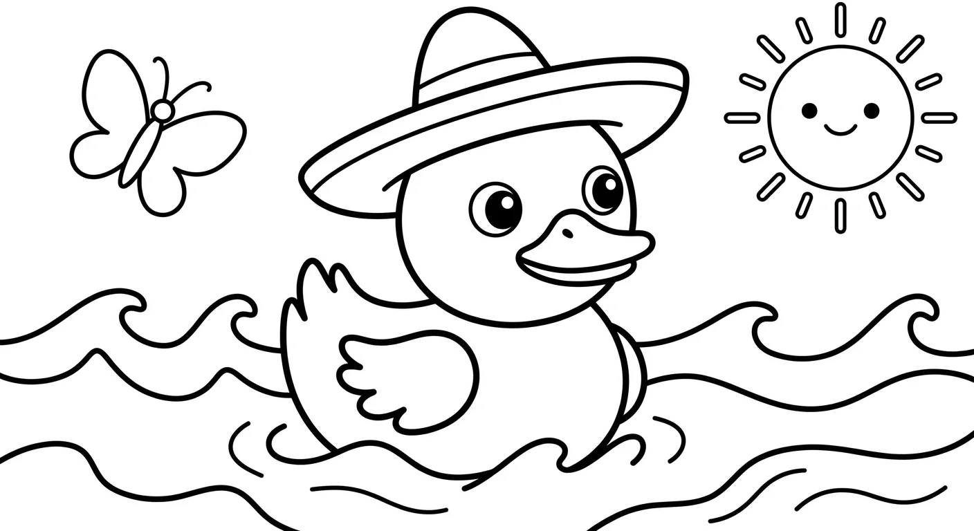 Desenho de Pato com Chapéu para Colorir para Crianças de 2 a 5 Anos