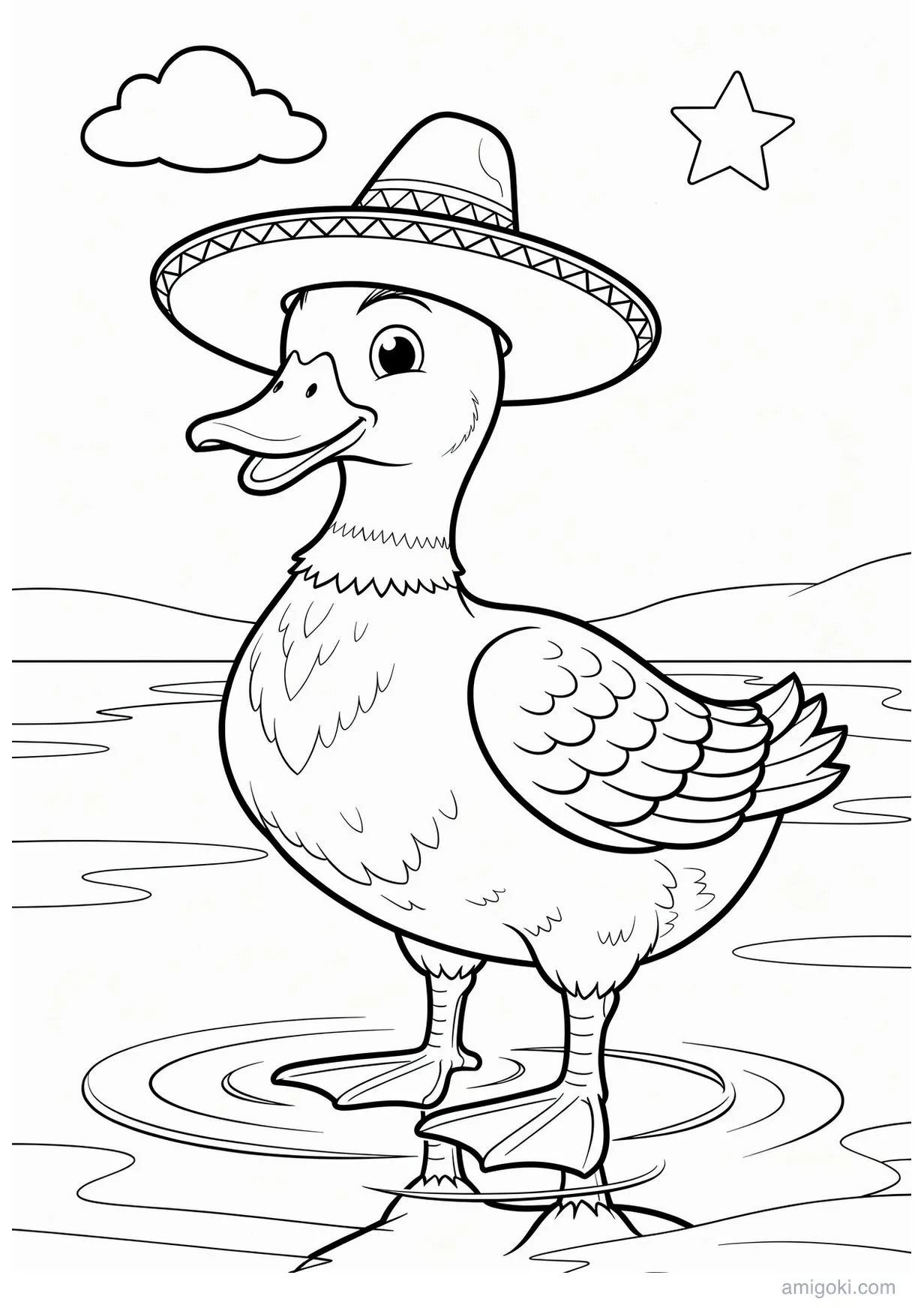 Duck with Hat Coloring Page for Kids Ages 6+