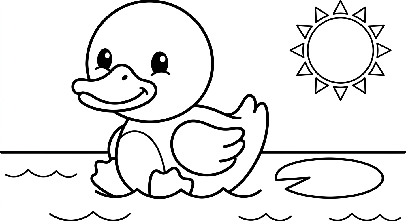 Desenho de pato kawaii para colorir, imprimível e gratuito para crianças de 2 a 5 anos