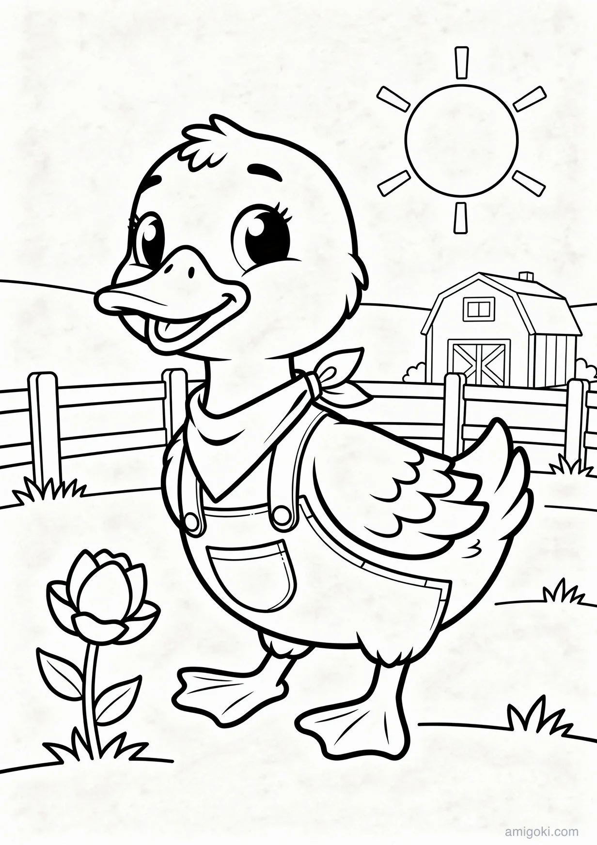 Cute Kawaii Duck Coloring Page for Kids 6+