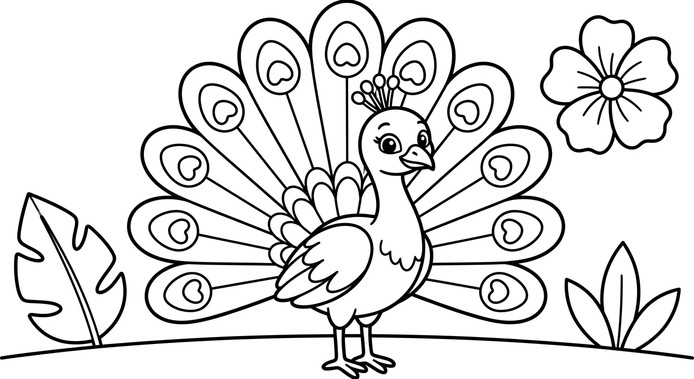 Dibujo de Pavo real para Colorear para Niños de 2 a 5 Años