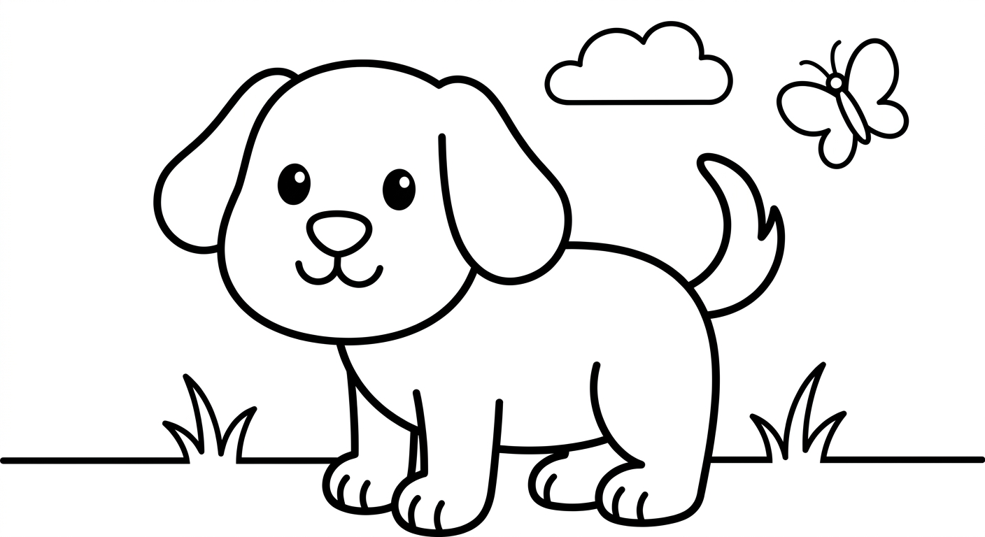 Dog coloring page for kids ages 2-5, free printable PDF for toddlers and preschoolers
