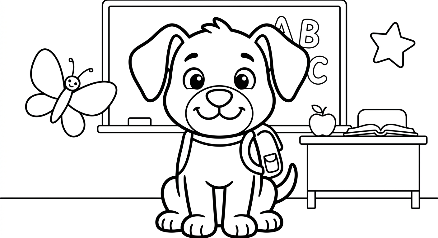 Dibujo de perro animado para colorear gratis, imprimible para niños de 2 a 5 años