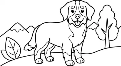 Dibujo de perro bernés para colorear gratis, imprimible en PDF para niños de 2 a 5 años