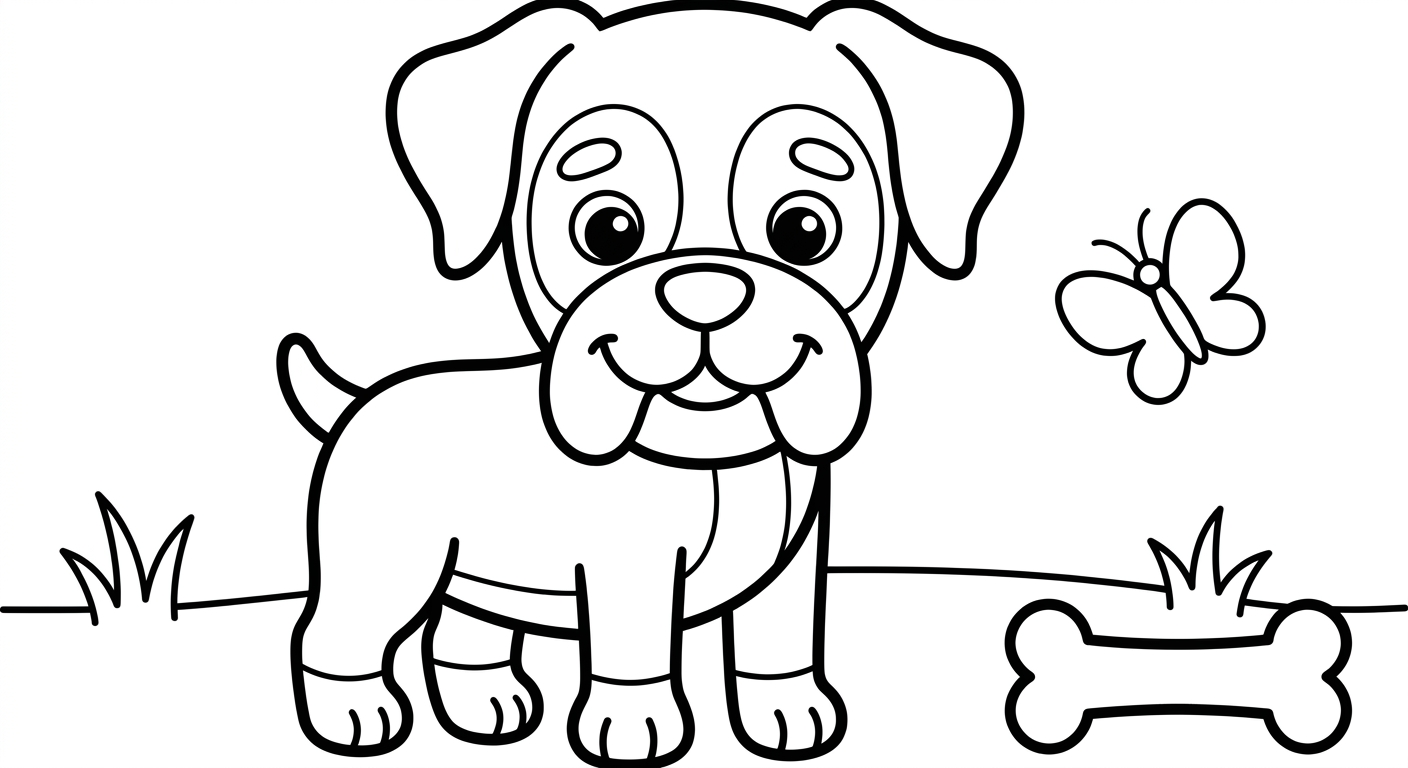 Dibujo de perro boxer para colorear gratis, imprimible PDF para niños de 2 a 5 años
