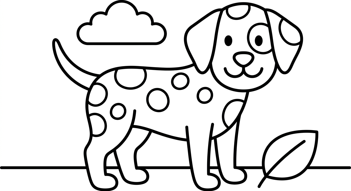 Dibujo de perro dalmata para colorear gratis, imprimible PDF para niños de 2 a 5 años