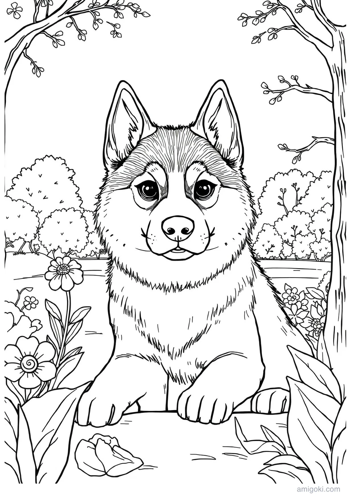 Husky Dog Drawing to Color for Ages 6 and Up