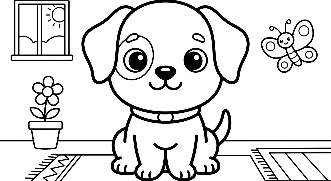 Dibujo de Perro kawaii para Colorear para Niños de 2 a 5 Años