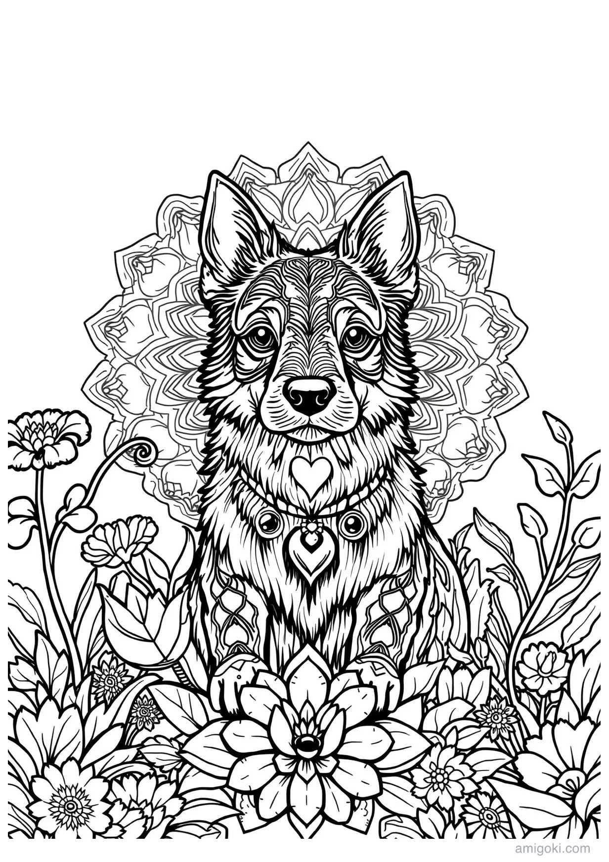 Mandala Dog Coloring Page for Ages 6+