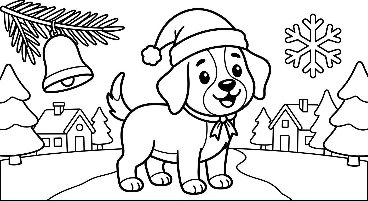 Cachorro de Natal para Colorir para Crianças de 2 a 5 Anos