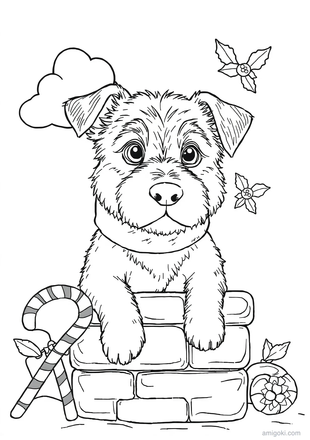 Christmas Dog Drawing to Color for Kids 6 and Up
