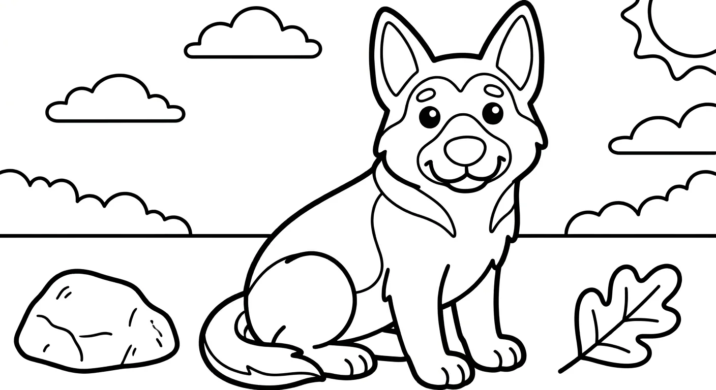 German Shepherd Dog Coloring Page for Kids Ages 2 to 5