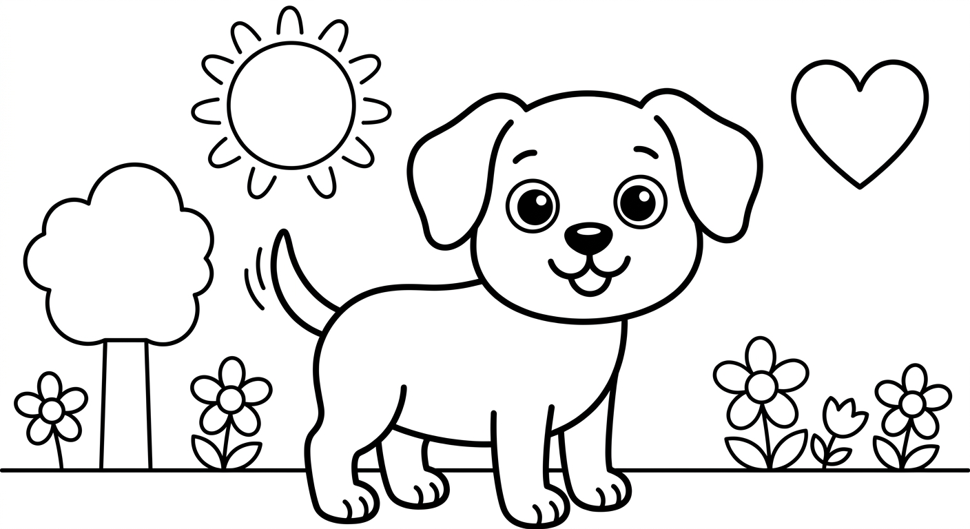 Small dog coloring page for kids ages 2-5, free printable drawing activity for toddlers