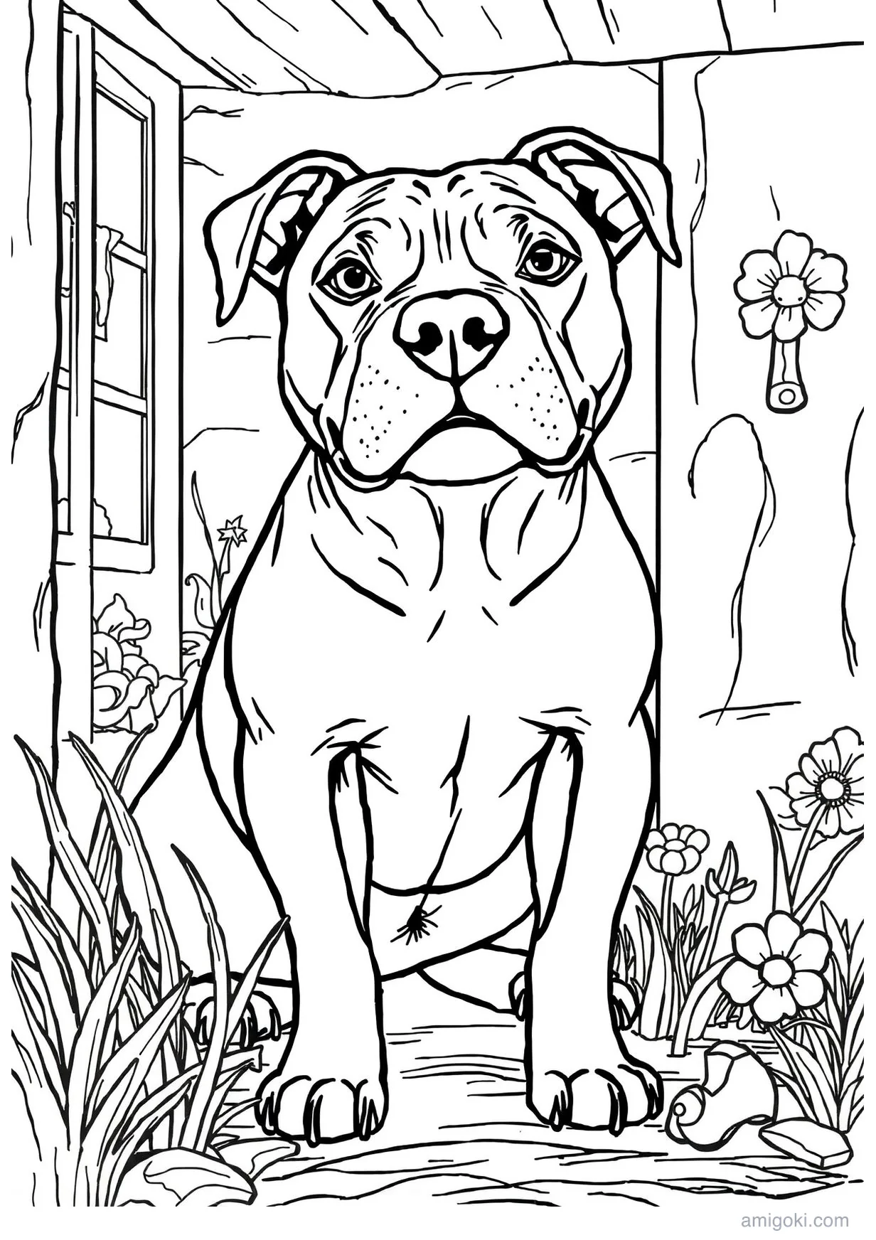 Pitbull Dog Drawing to Color for Ages 6+