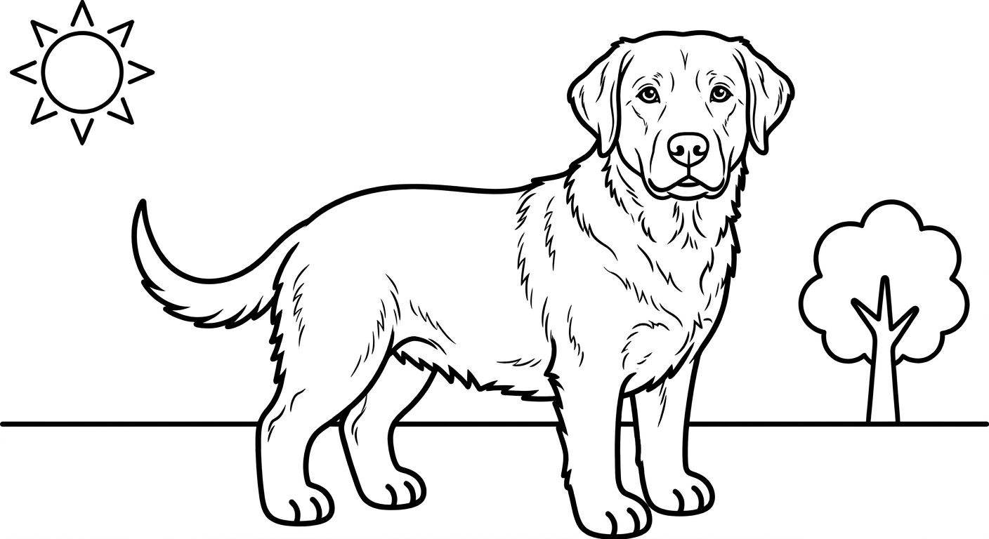 Dibujo de perro realista para colorear gratis, imprimible PDF para niños de 2 a 5 años