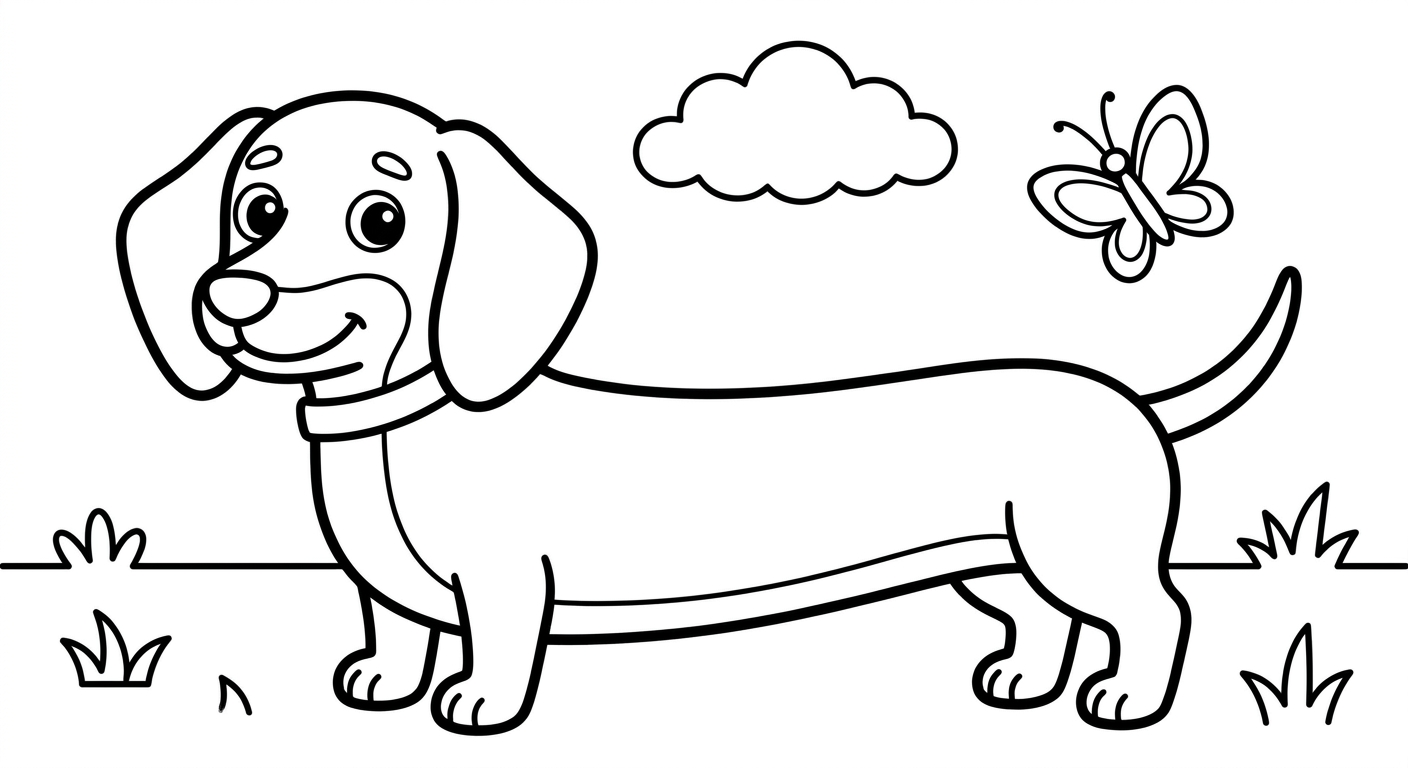 Dibujo de perro salchicha para colorear gratis, imprimible para niños de 2 a 5 años