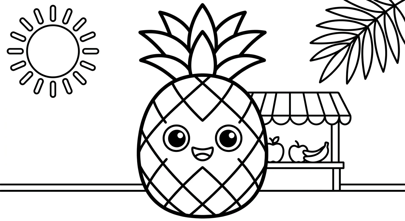 Pineapple Coloring Page for Kids Ages 2 to 5