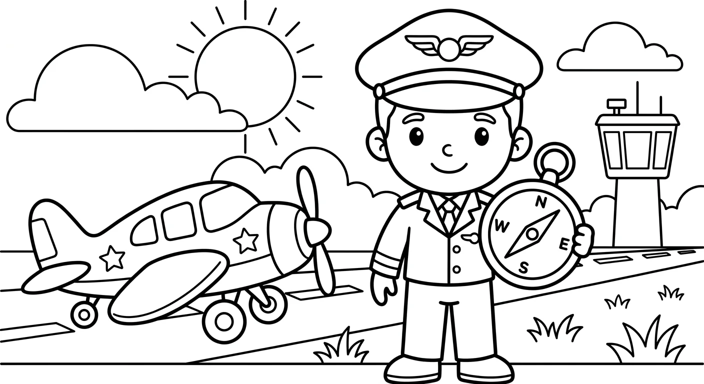 Airplane pilot Coloring Page