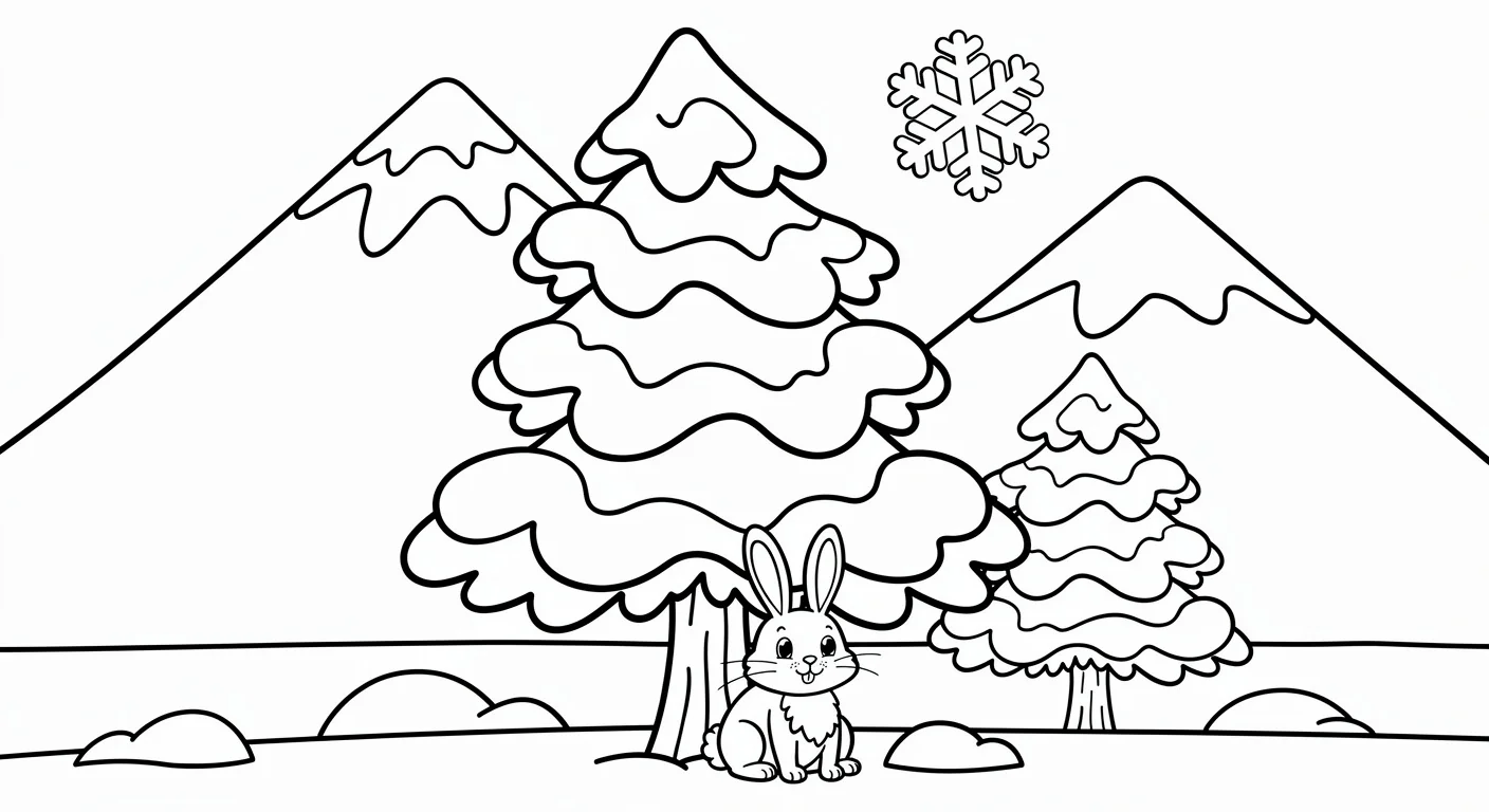Desenho de Pinheiro em montanha nevada para Colorir