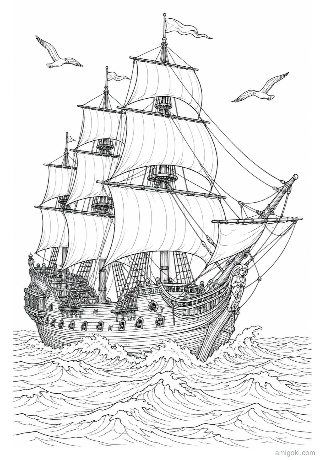 Pirate Ship Coloring Page to Print Free