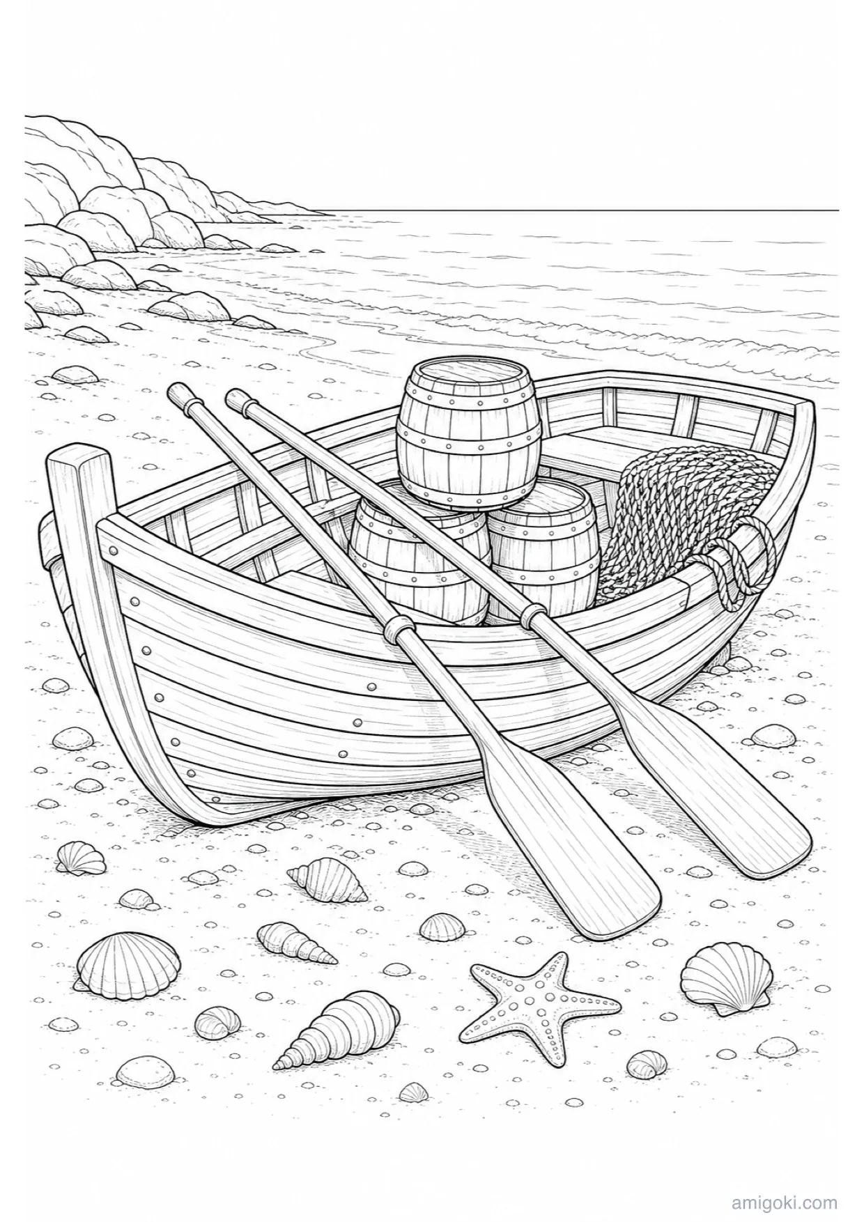 Desenho de Bote a Remo Pirata para Colorir e Imprimir