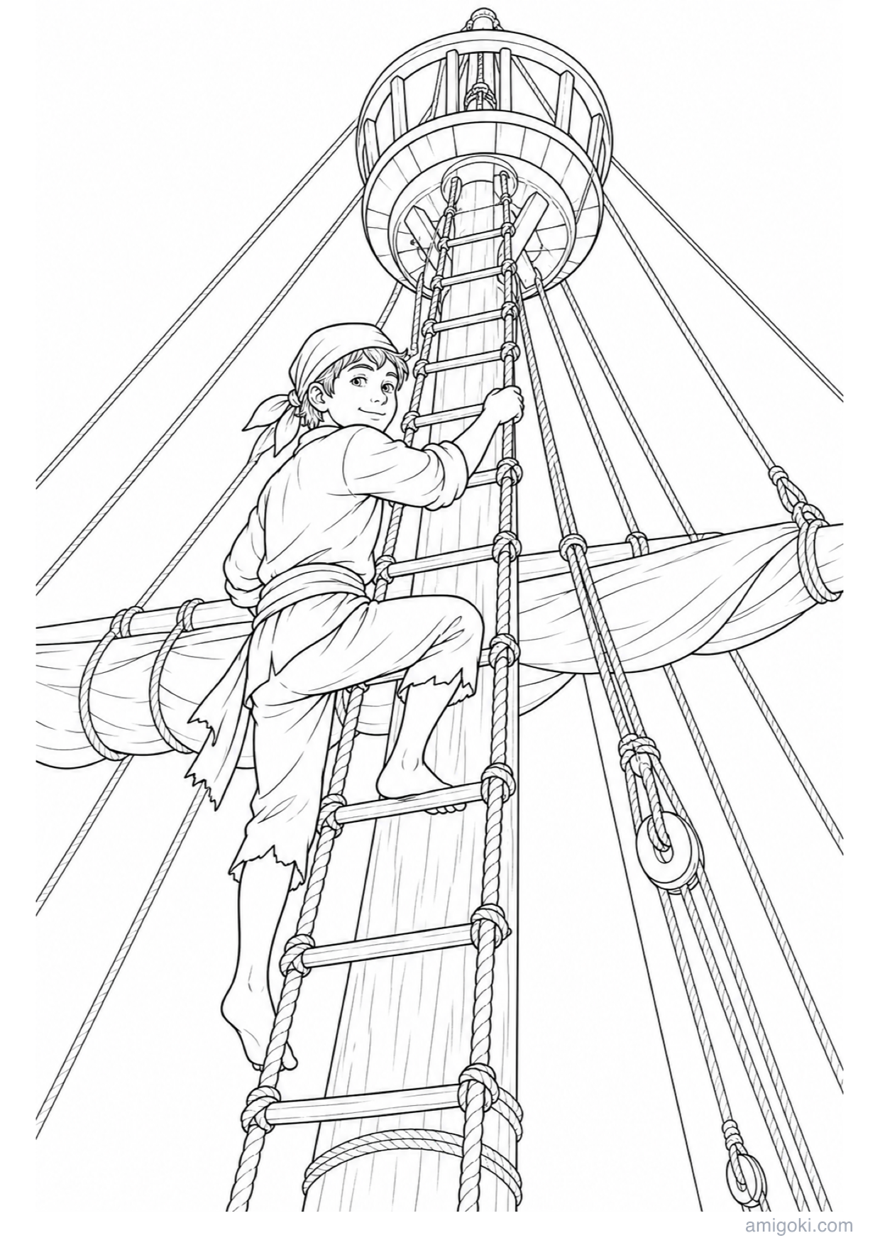 Cabin Boy on the Mast Coloring Page to Print Free