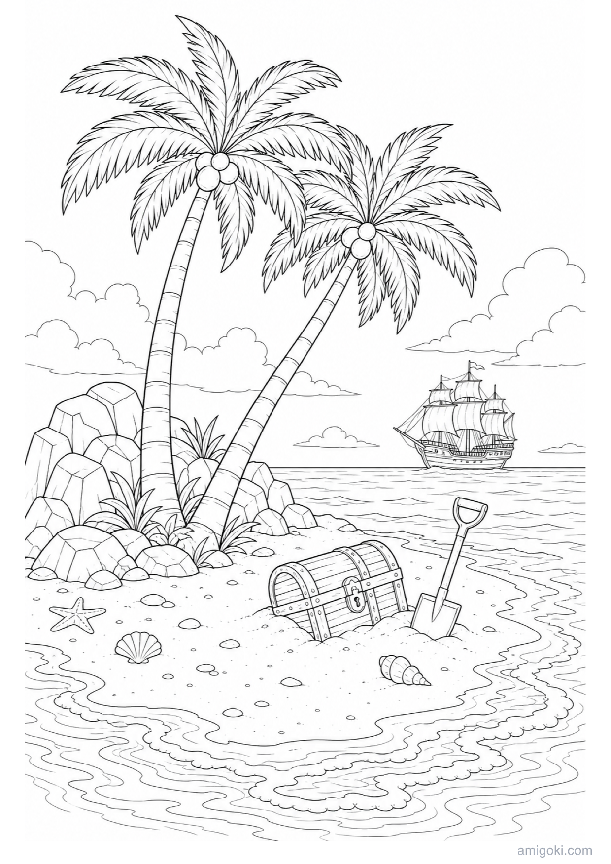 Treasure Island Coloring Page to Print Free