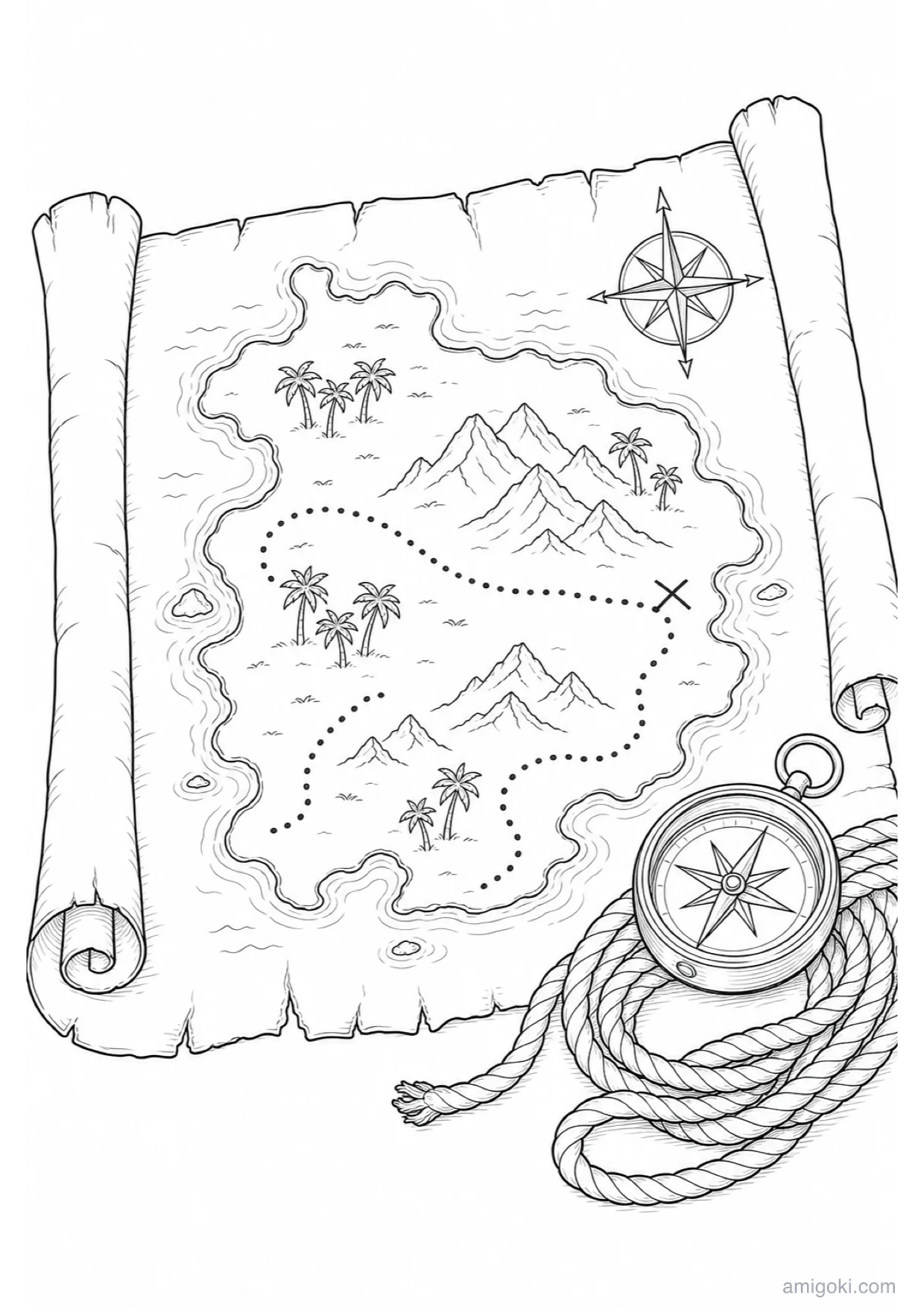 Dibujo de Mapa del Tesoro para Colorear e Imprimir