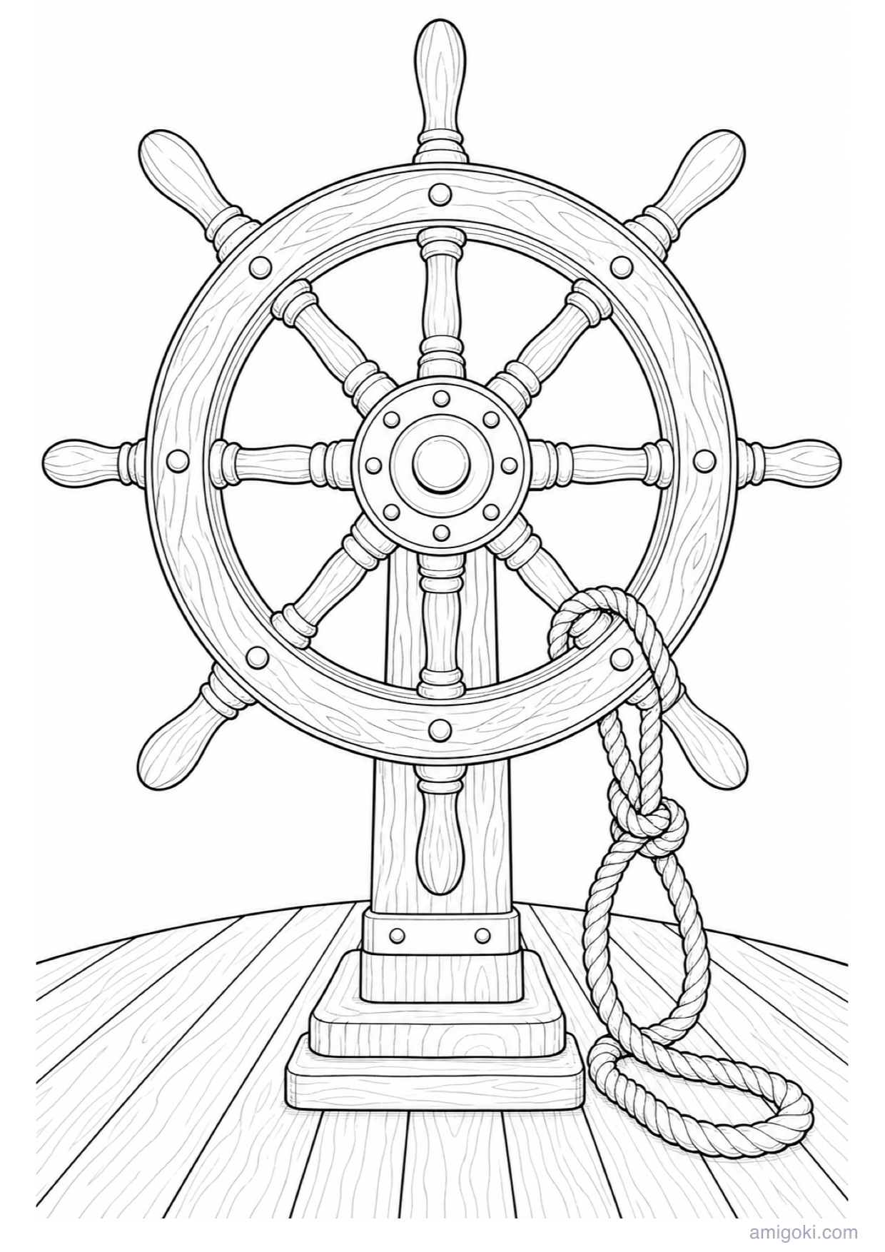Ship's Wheel Coloring Page to Print Free