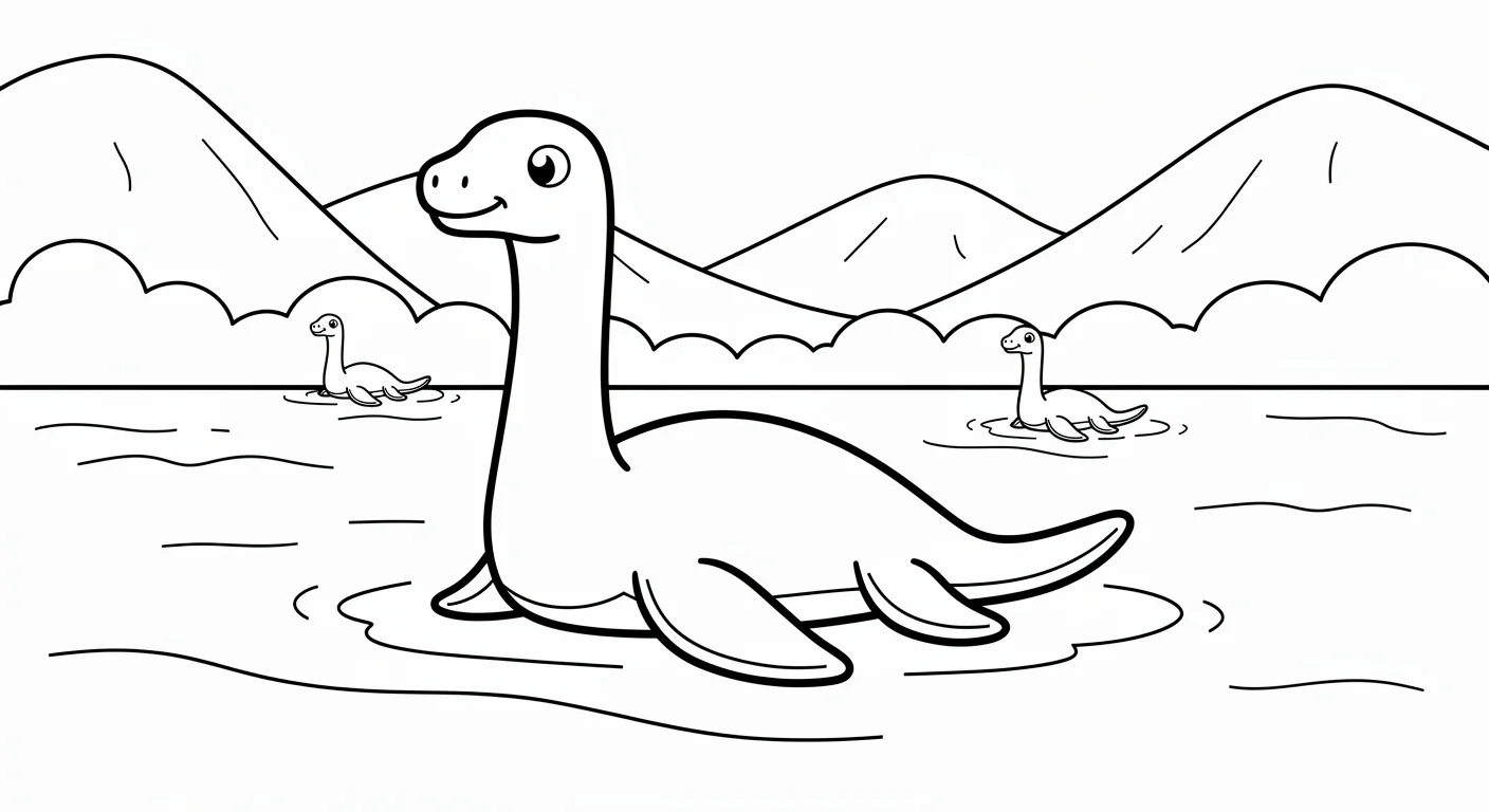 Dessin de Plésiosaure dans le lac à Colorier