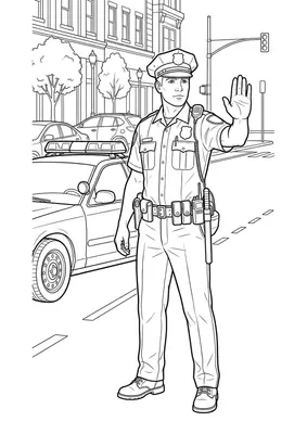 Policial para colorir — ficha de profissões imprimível