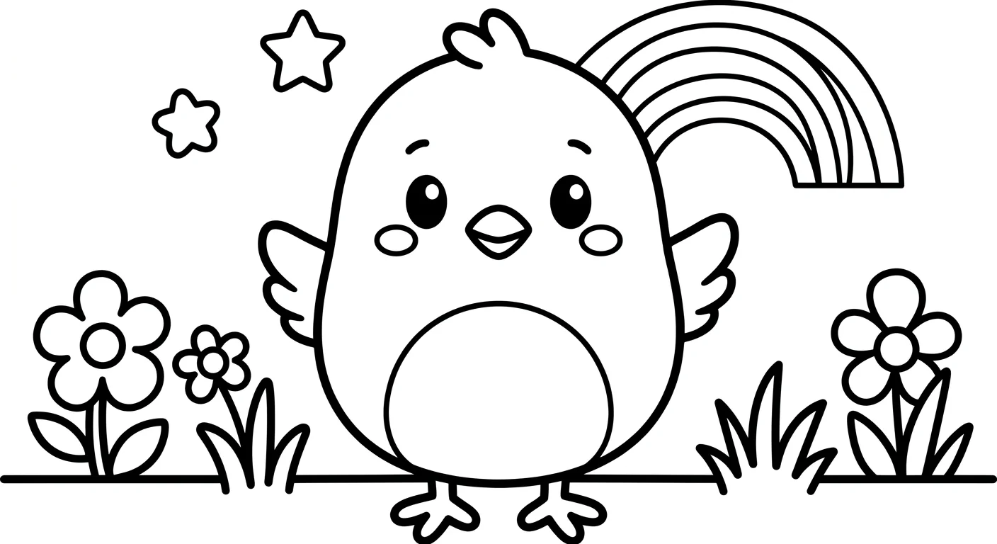 Dibujo de Pollito kawaii para Colorear para Niños de 2 a 5 Años