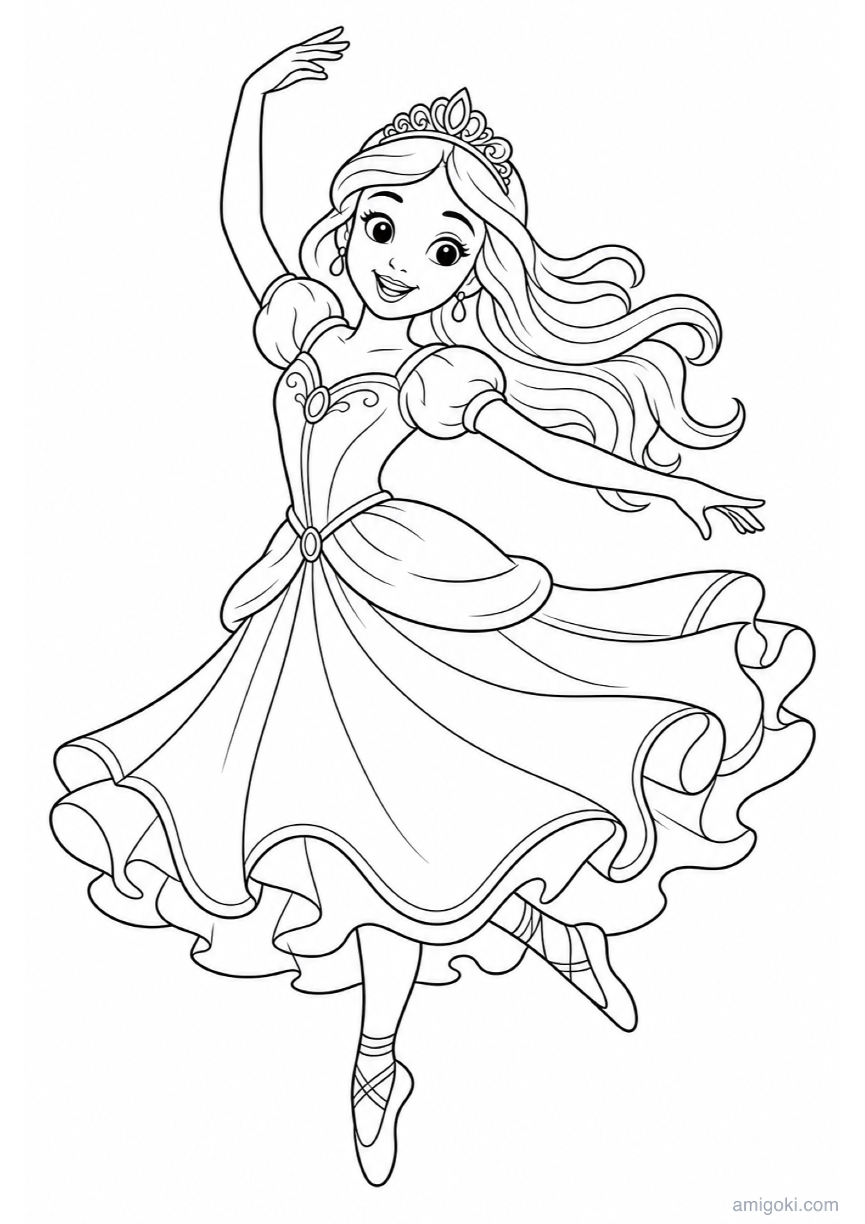 Dancing Princess Coloring Page to Print Free
