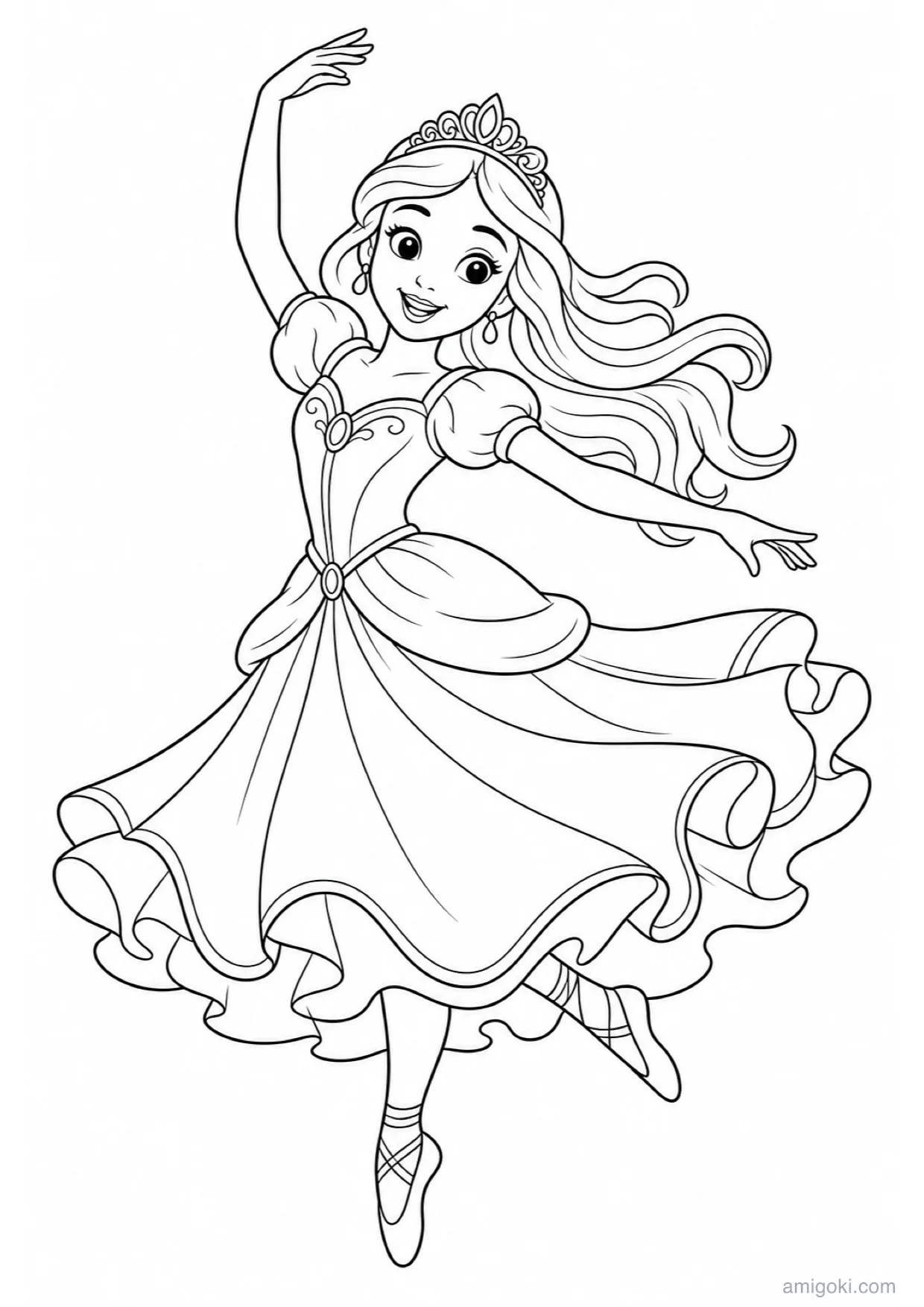 Desenho de Princesa Dançando para Colorir e Imprimir