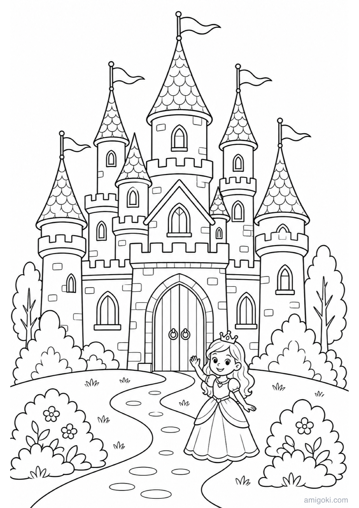 Princess Castle Coloring Page to Print Free