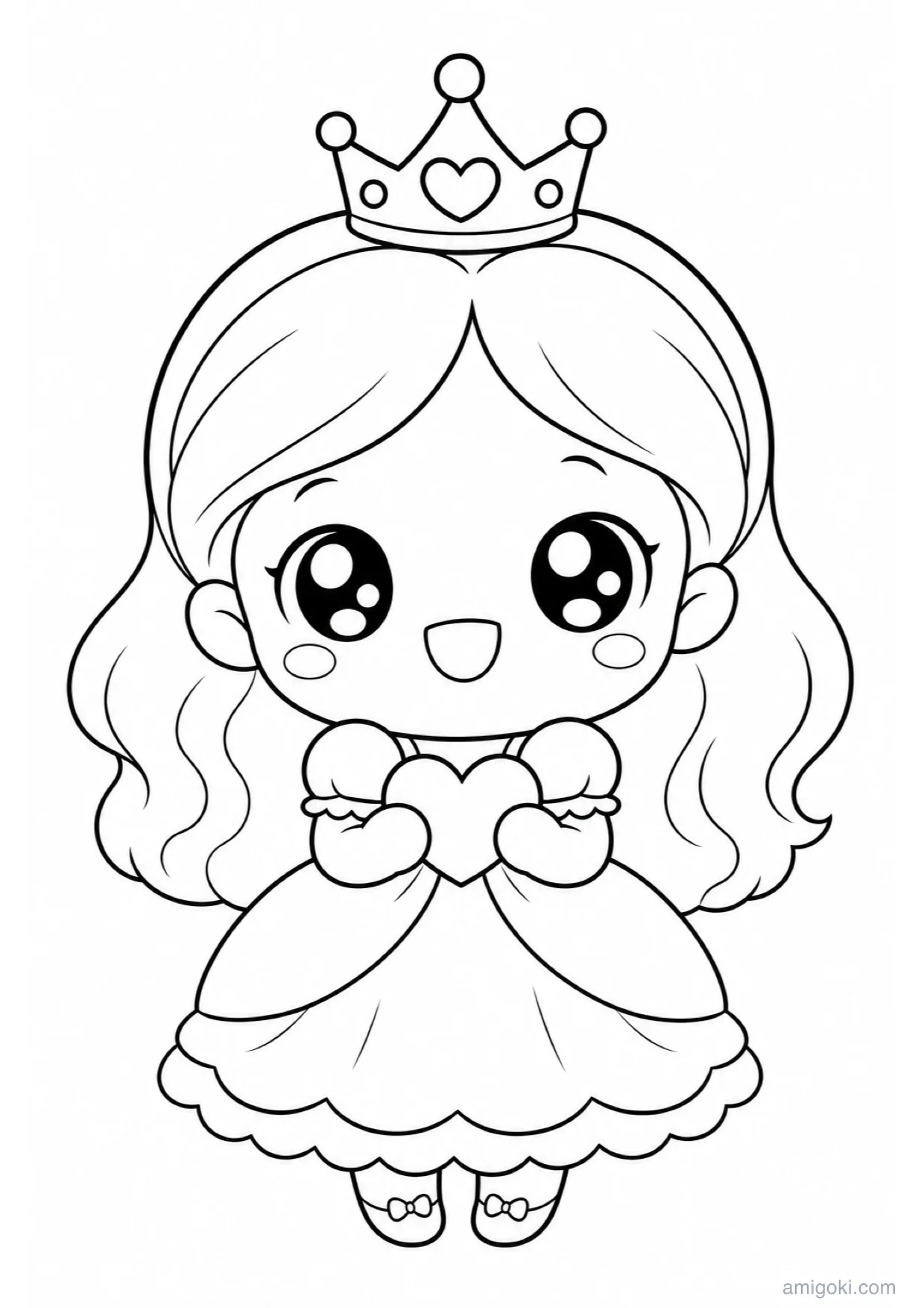 Dibujo de Princesa Kawaii para Colorear e Imprimir