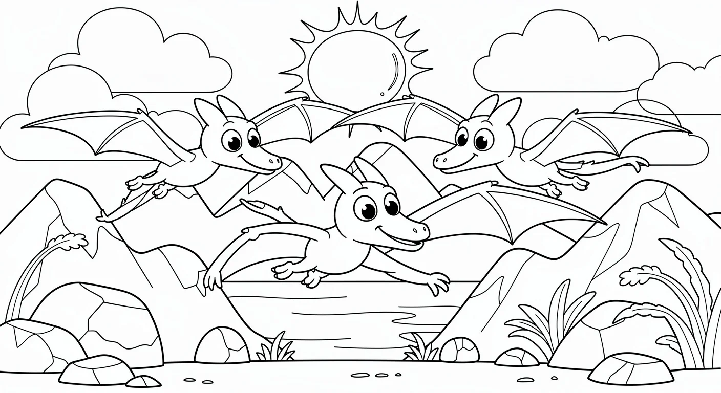 Flying pterodactyls Coloring Page