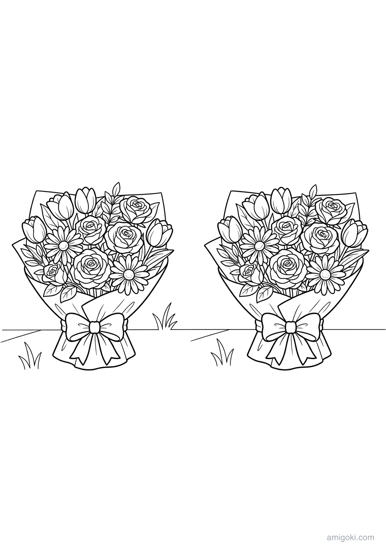 Desenho de Buquê de Flores Variadas para Colorir para Maiores de 6 Anos
