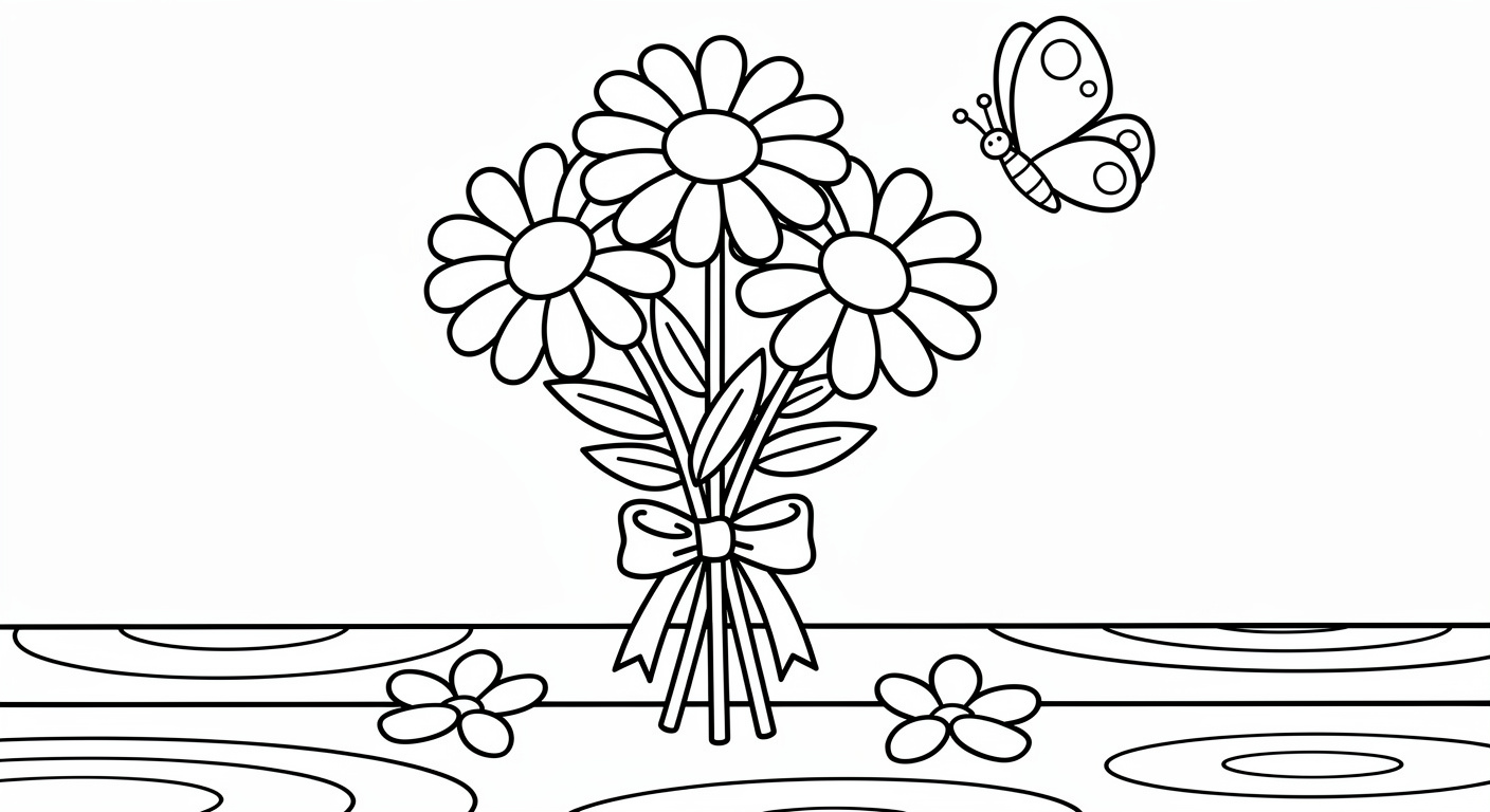 Desenho de buquê de margaridas para colorir, imprimível grátis para crianças pequenas