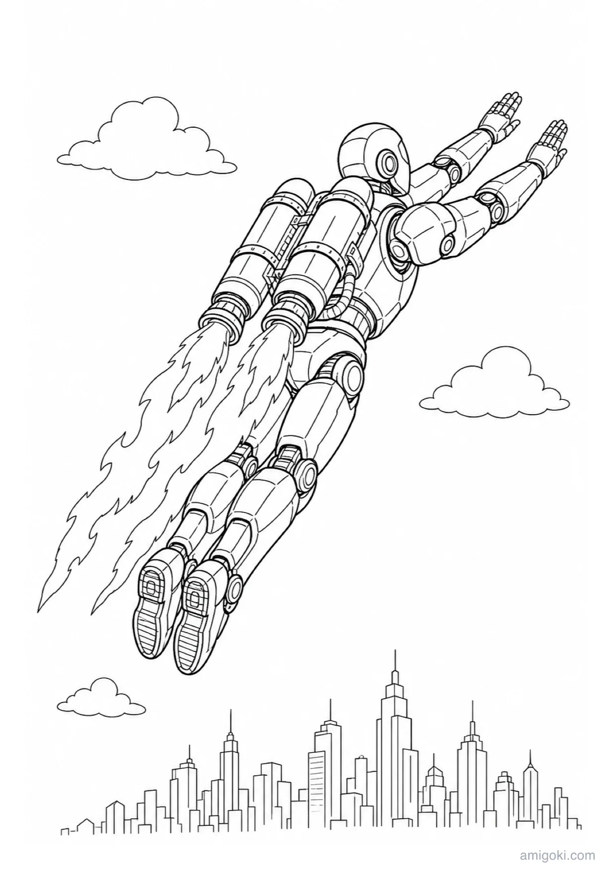 Flying Robot with Jetpack Coloring Page to Print Free