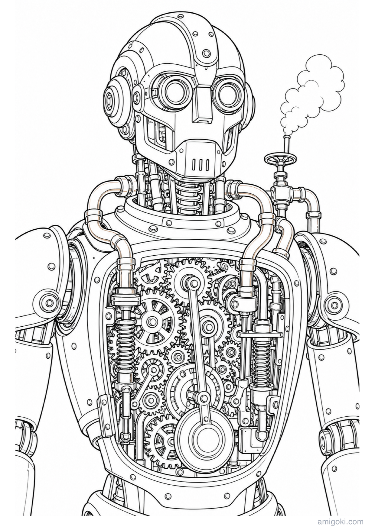 Clockwork Robot Coloring Page to Print Free