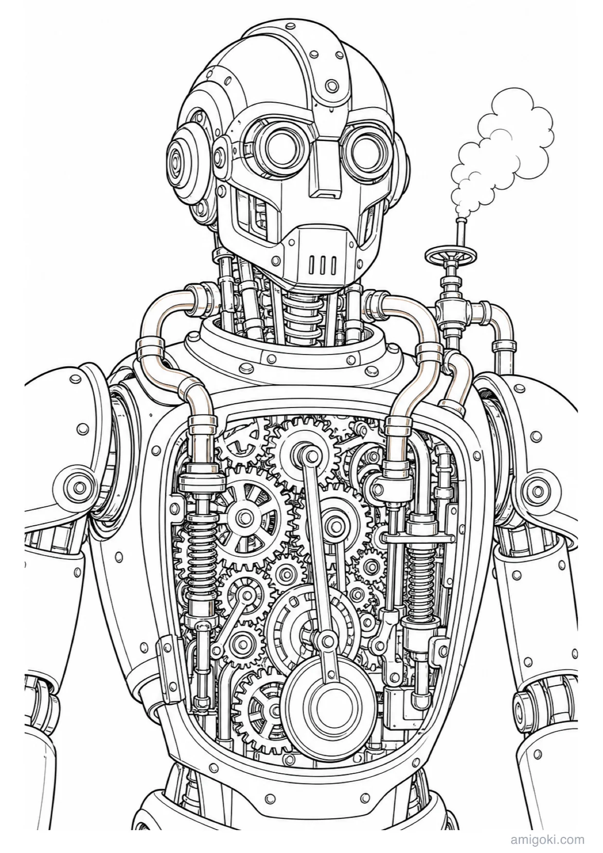 Clockwork Robot Coloring Page to Print Free