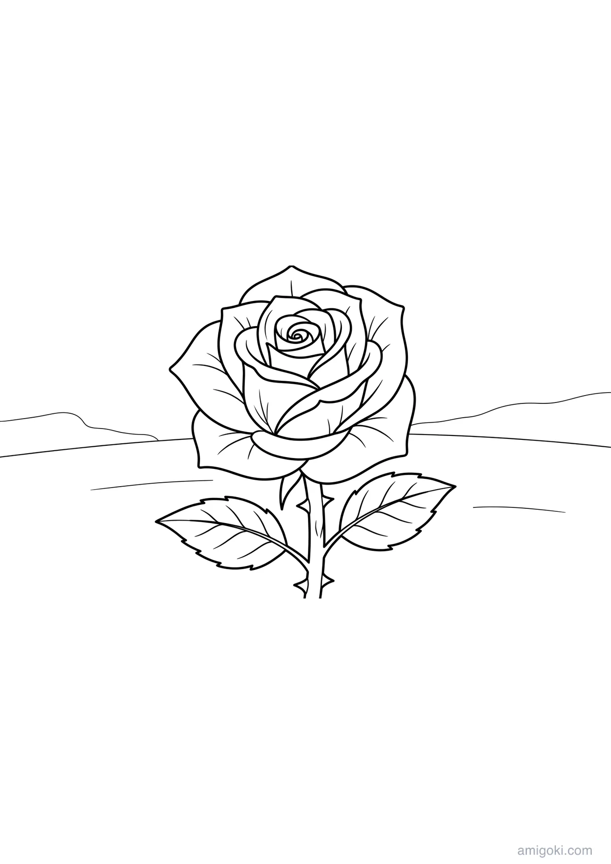 Detailed Rose Drawing to Color for Ages 6+