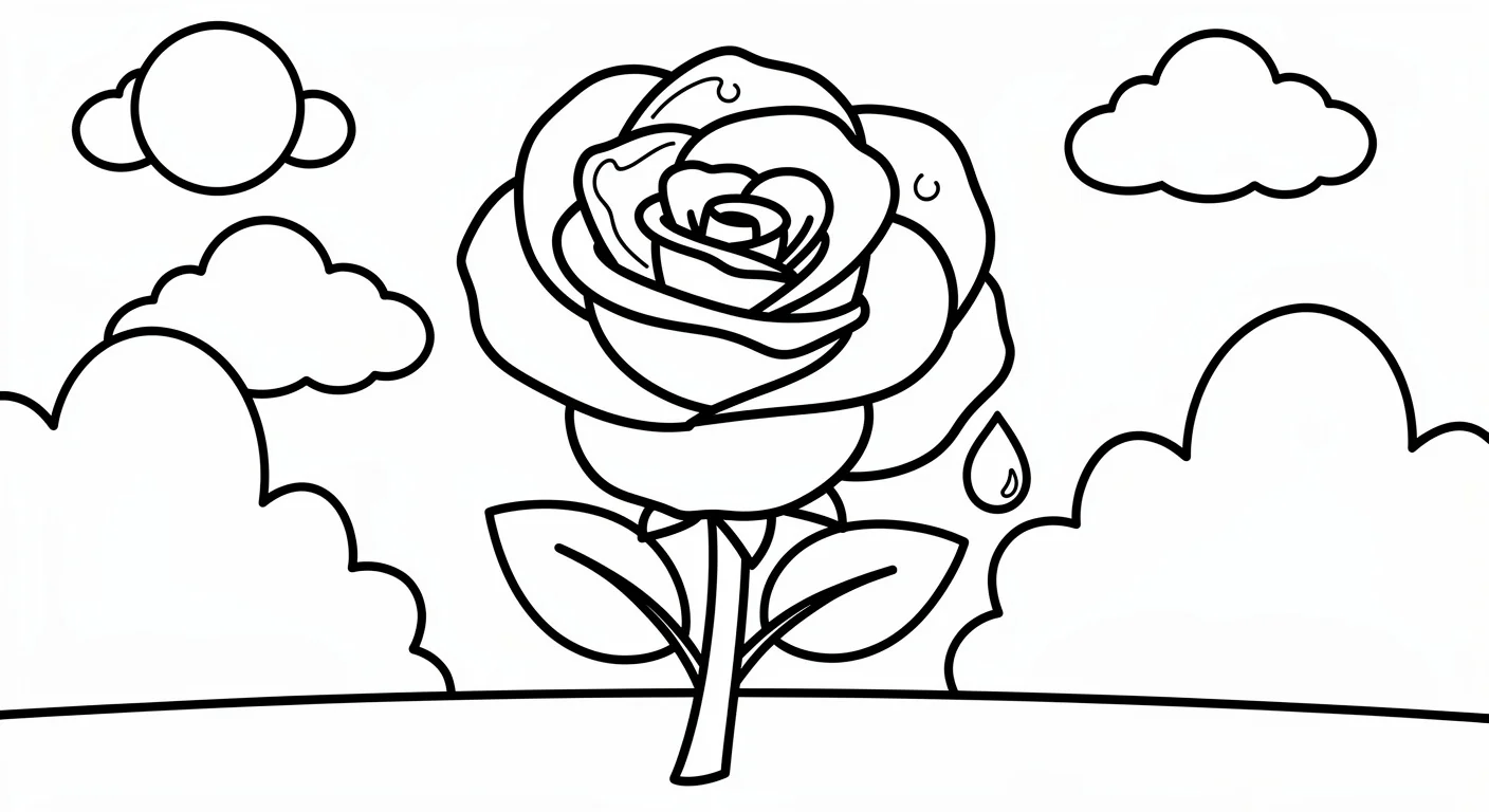Open white rose Coloring Page