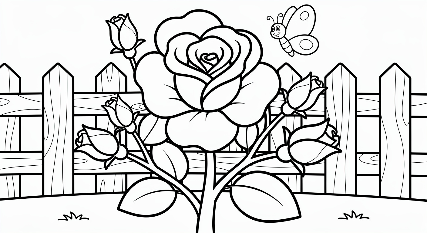 Dibujo de Rosa en jardín para Colorear