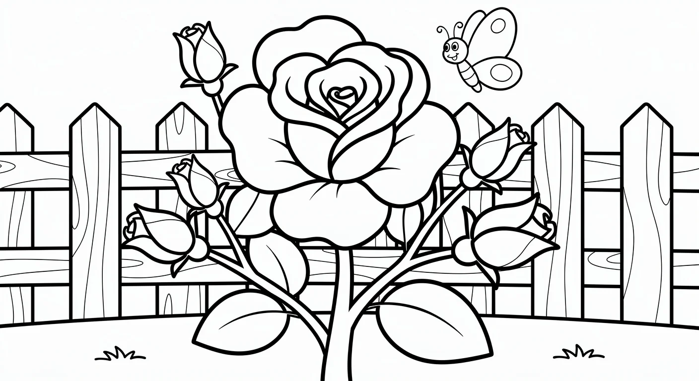 Desenho de Rosa no jardim para Colorir