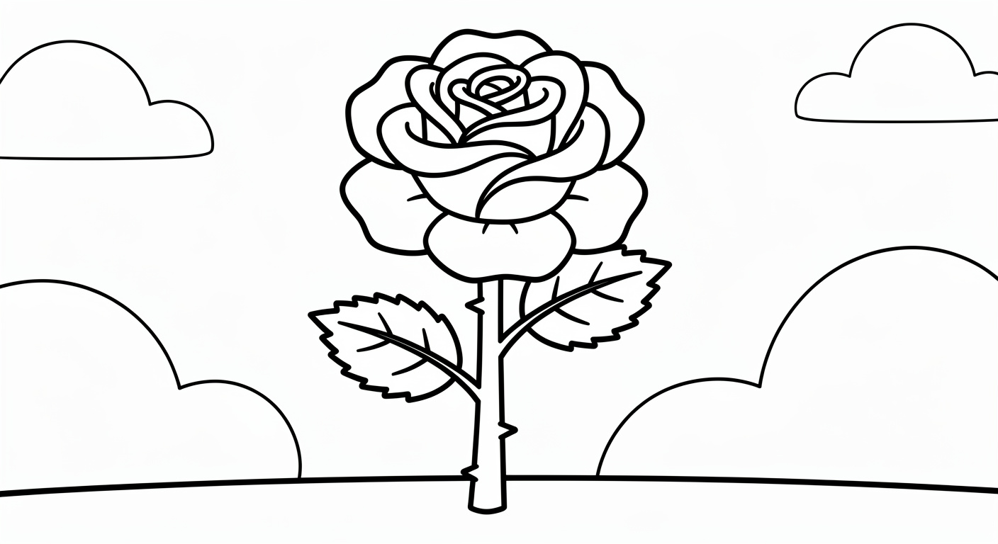 Dibujo de Rosa roja con tallo para Colorear