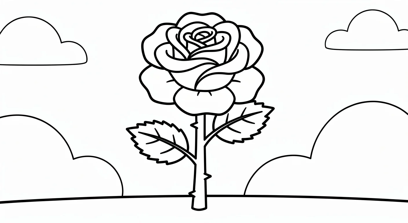 Dessin de Rose rouge avec tige à Colorier