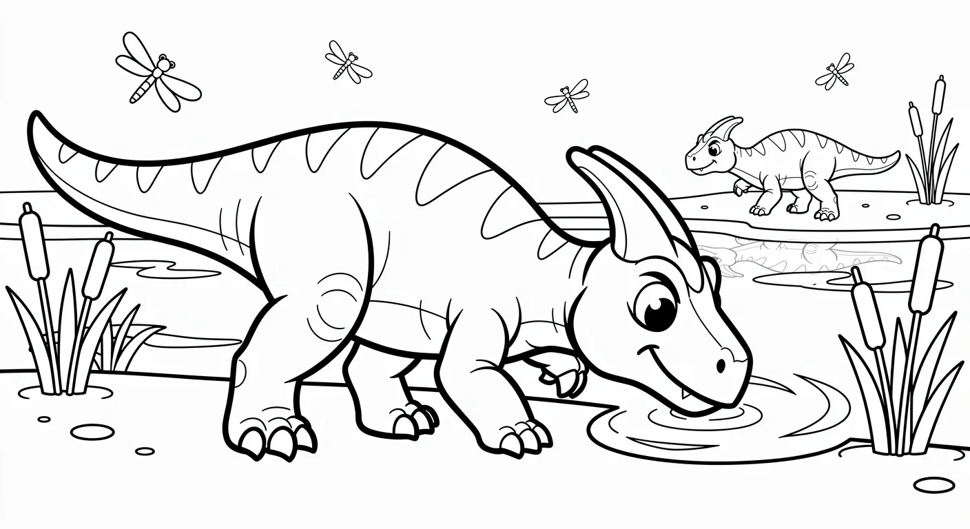 Dessin de Saurolophus au lac à Colorier